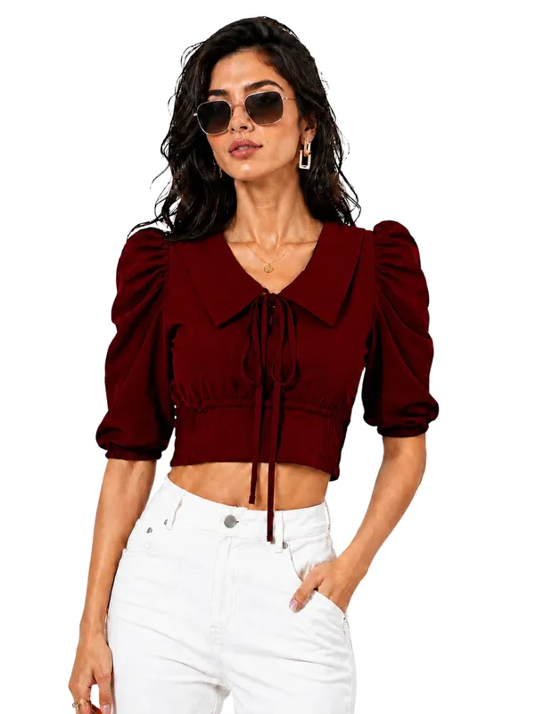 Maroon_Valentino_And_Cotton_Blend_Top_For_Women