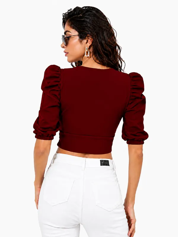 Maroon_Valentino_And_Cotton_Blend_Top_For_Women