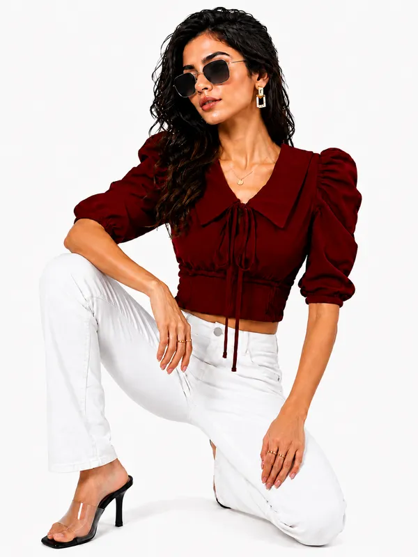 Maroon_Valentino_And_Cotton_Blend_Top_For_Women