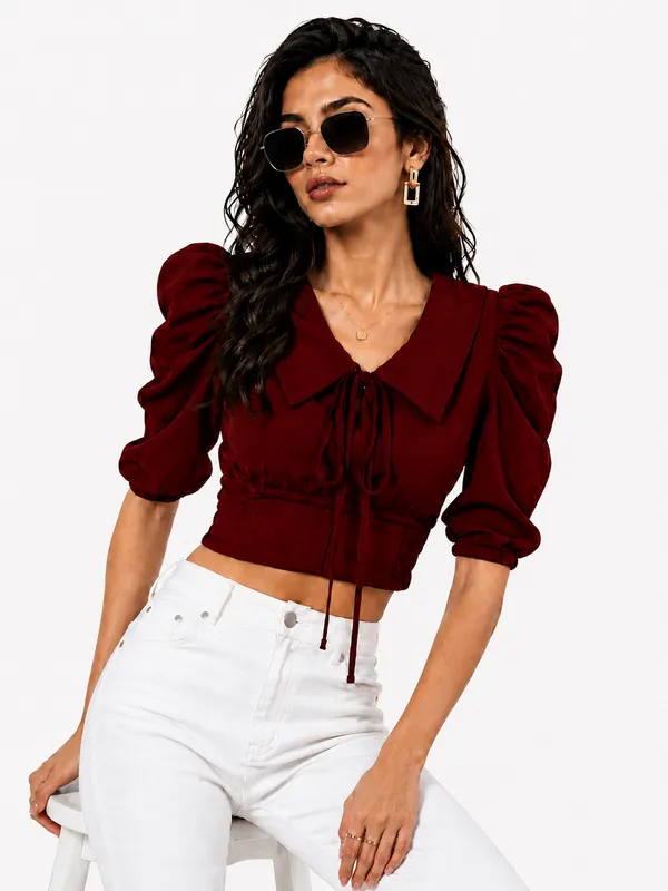 Maroon_Valentino_And_Cotton_Blend_Top_For_Women