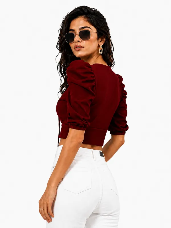 Maroon_Valentino_And_Cotton_Blend_Top_For_Women