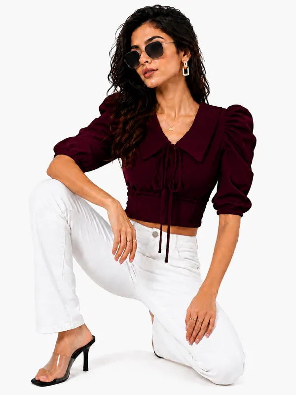 Wine_Valentino_And_Cotton_Blend_Top_For_Women