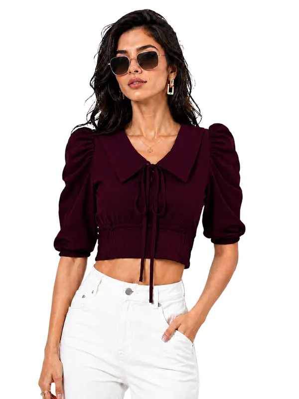Wine_Valentino_And_Cotton_Blend_Top_For_Women