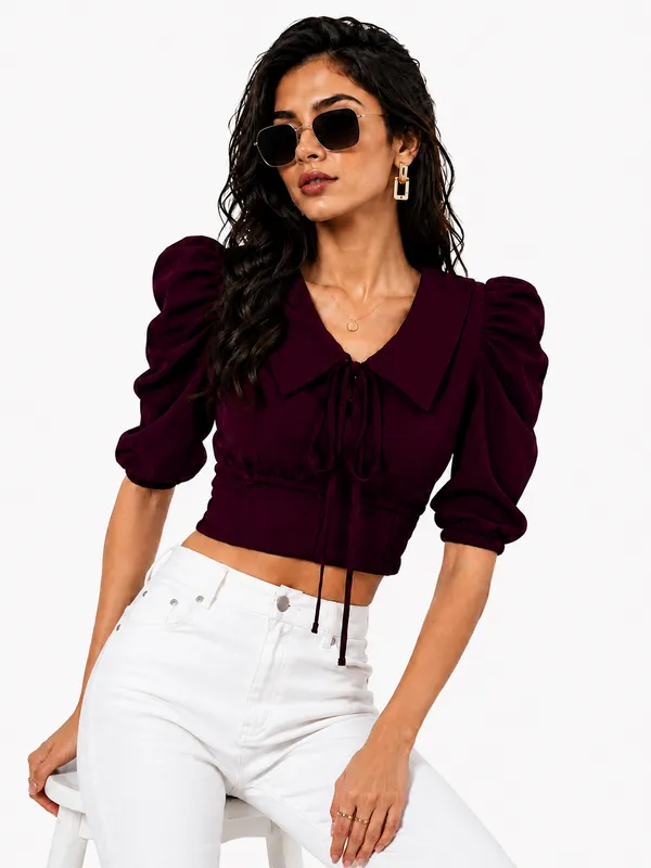 Wine_Valentino_And_Cotton_Blend_Top_For_Women