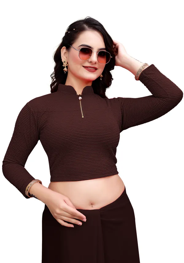 Coffee_Cotton_Blend_Blouse_For_Women