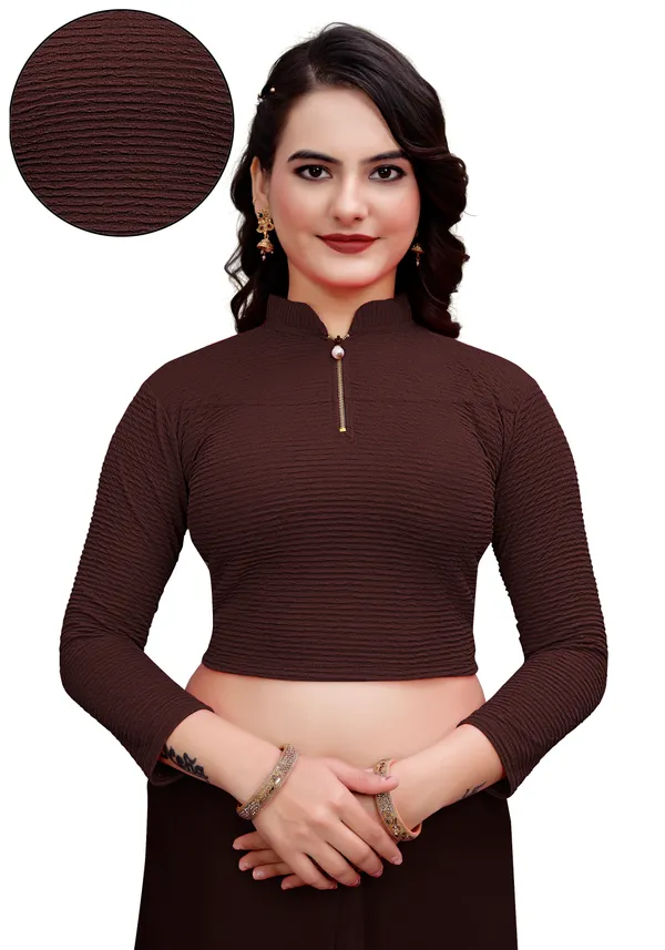 Coffee_Cotton_Blend_Blouse_For_Women