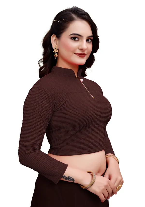 Coffee_Cotton_Blend_Blouse_For_Women