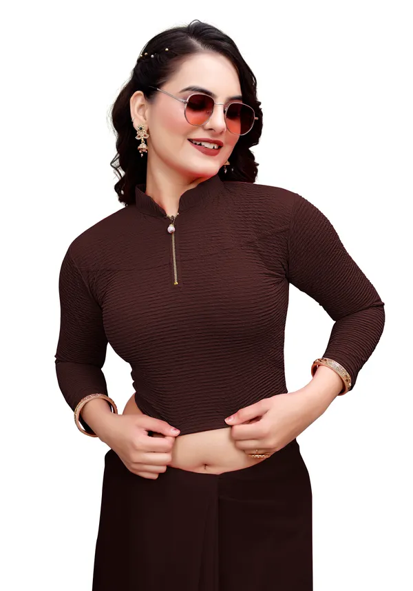 Coffee_Cotton_Blend_Blouse_For_Women