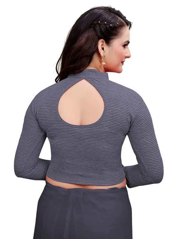 Dark_Grey_Cotton_Blend_Blouse_For_Women
