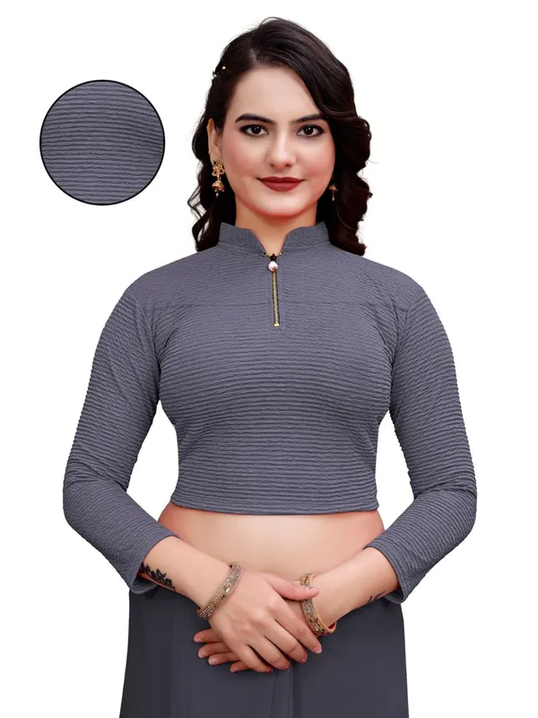 Dark_Grey_Cotton_Blend_Blouse_For_Women