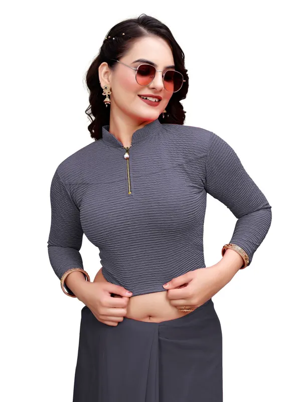 Dark_Grey_Cotton_Blend_Blouse_For_Women