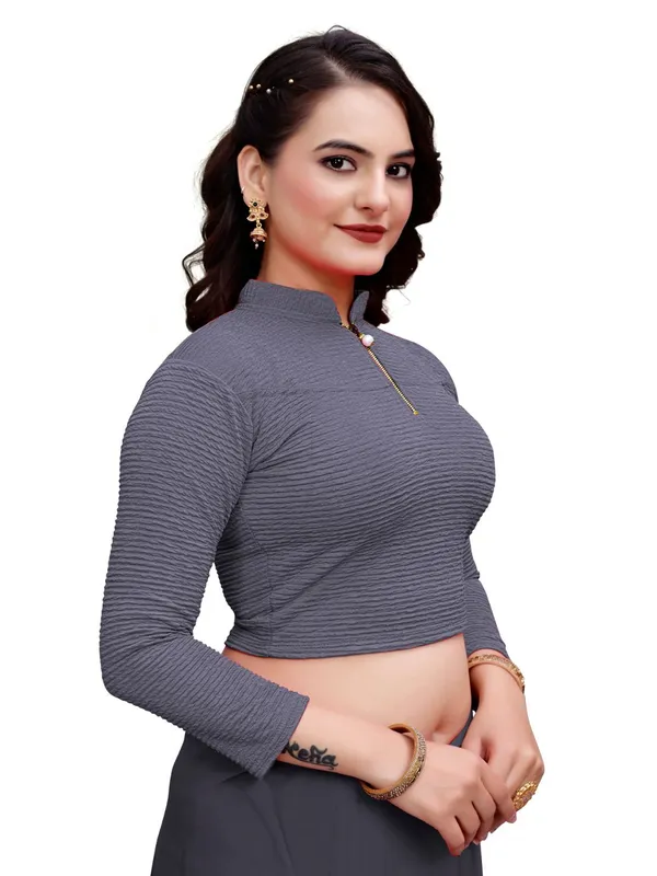 Dark_Grey_Cotton_Blend_Blouse_For_Women