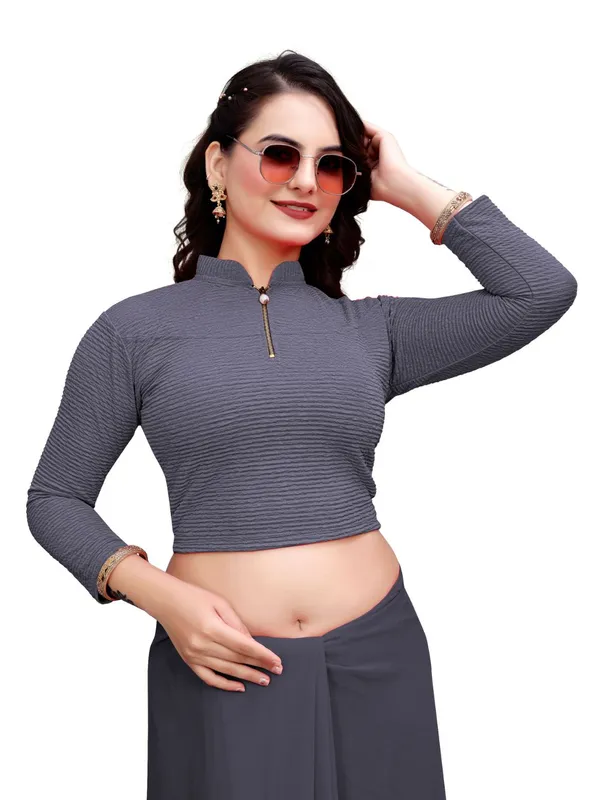 Dark_Grey_Cotton_Blend_Blouse_For_Women