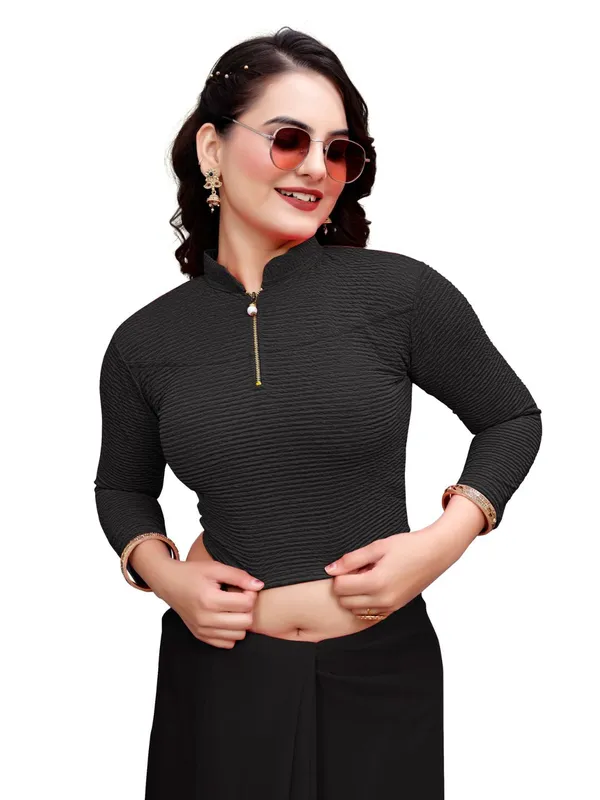 Black_Cotton_Blend_Blouse_For_Women
