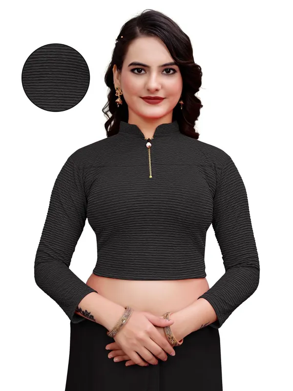 Black_Cotton_Blend_Blouse_For_Women