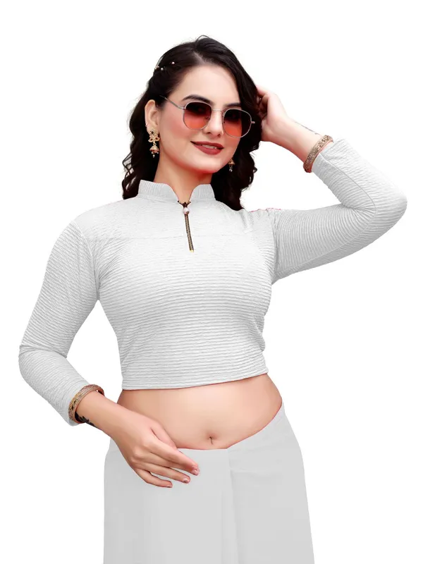 White_Cotton_Blend_Blouse_For_Women