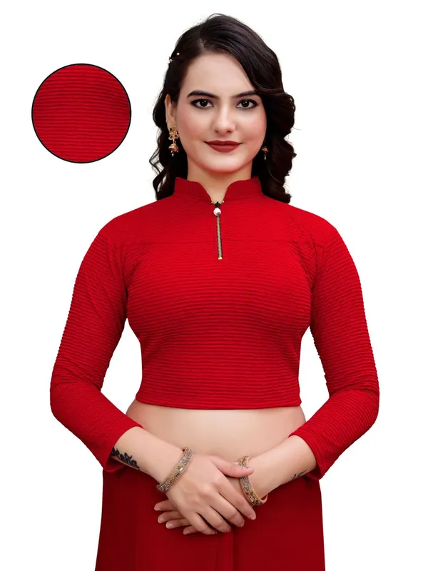 Red_Cotton_Blend_Blouse_For_Women