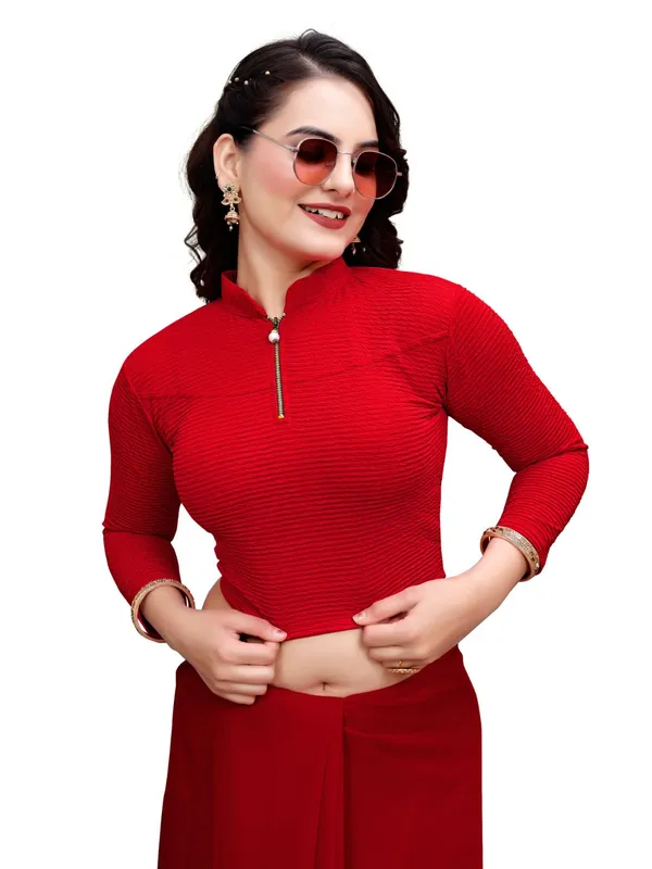 Red_Cotton_Blend_Blouse_For_Women