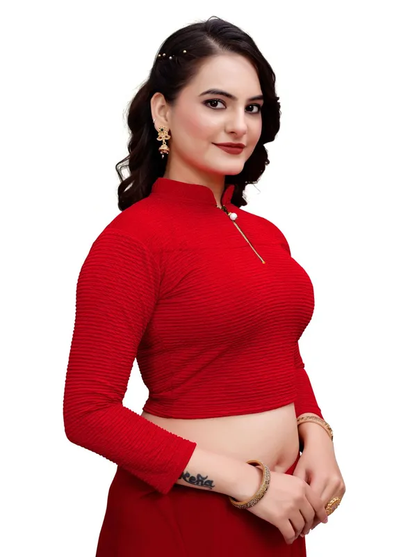 Red_Cotton_Blend_Blouse_For_Women