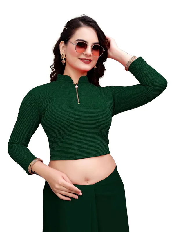 Bottle_Green_Cotton_Blend_Blouse_For_Women
