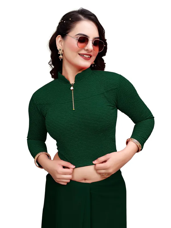 Bottle_Green_Cotton_Blend_Blouse_For_Women