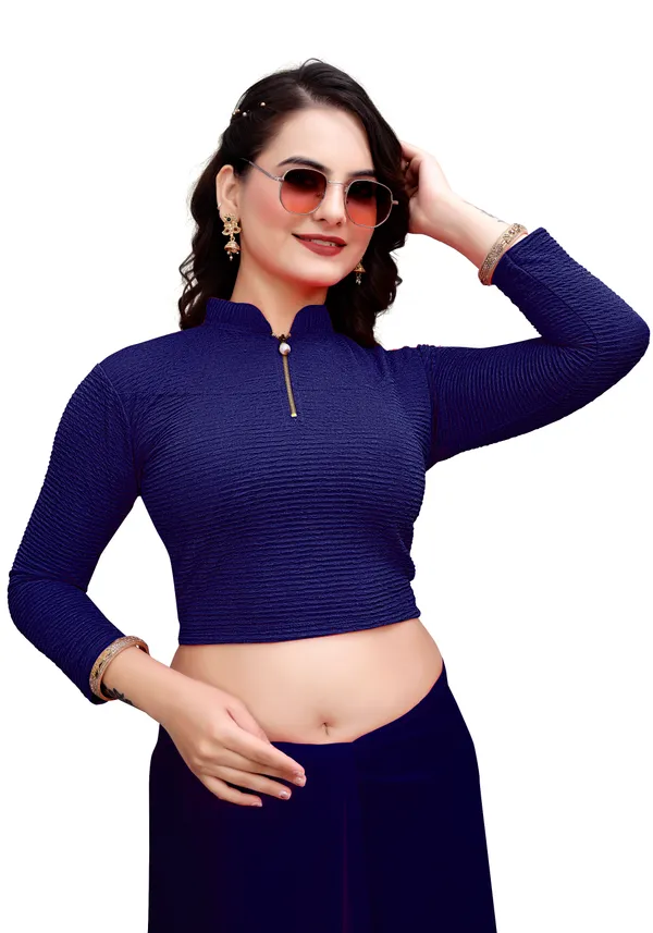Navy_Blue_Cotton_Blend_Blouse_For_Women