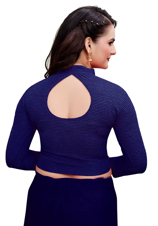 Navy_Blue_Cotton_Blend_Blouse_For_Women