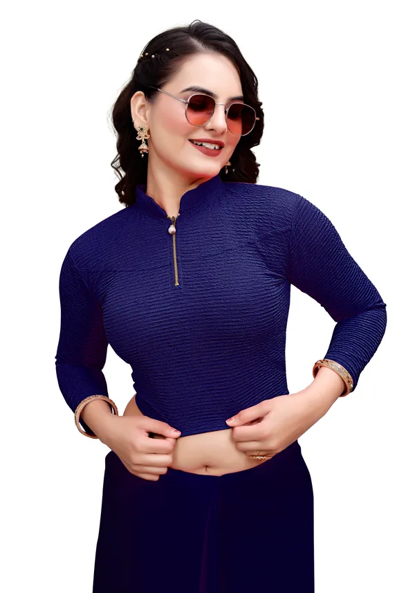 Navy_Blue_Cotton_Blend_Blouse_For_Women