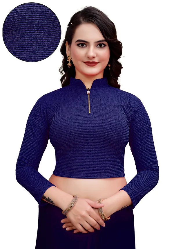 Navy_Blue_Cotton_Blend_Blouse_For_Women
