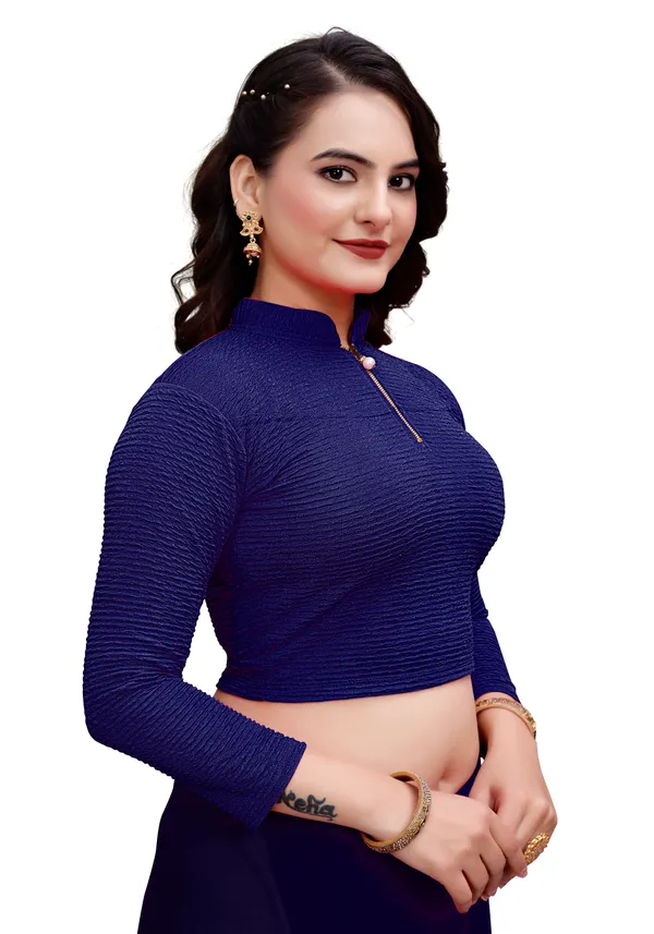 Navy_Blue_Cotton_Blend_Blouse_For_Women