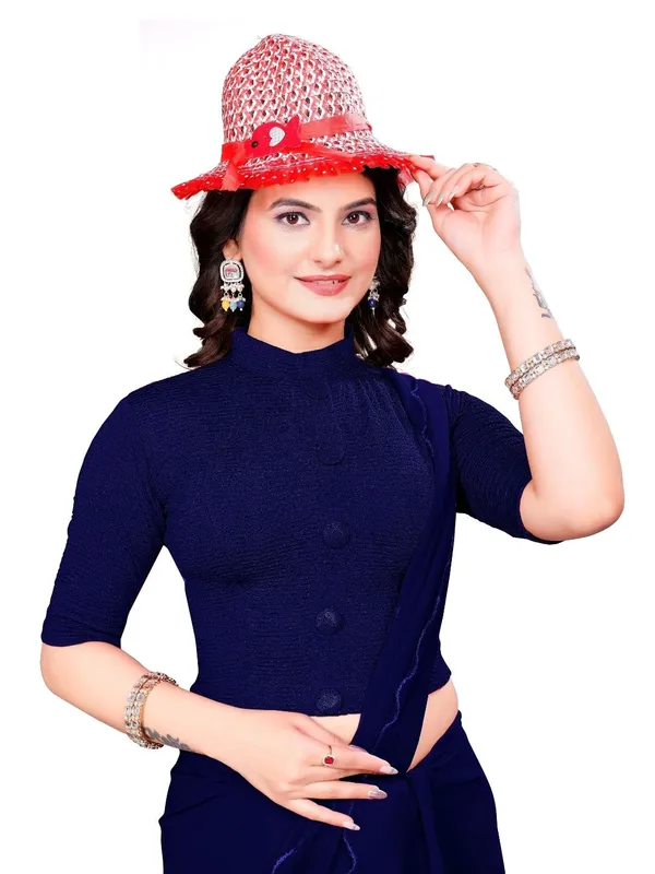 Navy_Blue_Cotton_Blend_Blouse_For_Women