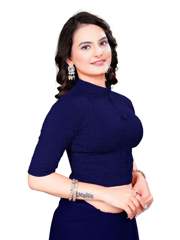 Navy_Blue_Cotton_Blend_Blouse_For_Women