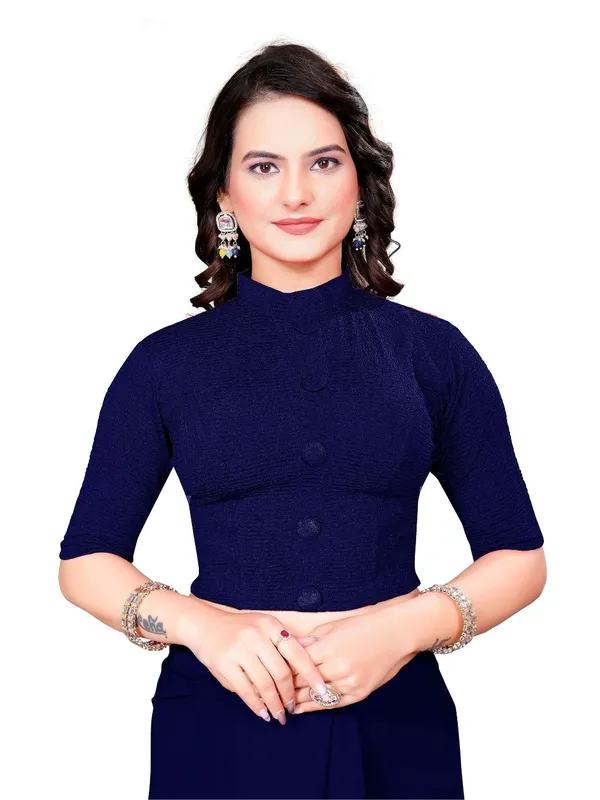 Navy_Blue_Cotton_Blend_Blouse_For_Women