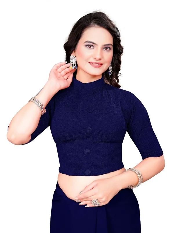 Navy_Blue_Cotton_Blend_Blouse_For_Women