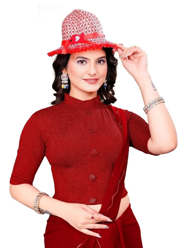 Red_Cotton_Blend_Blouse_For_Women