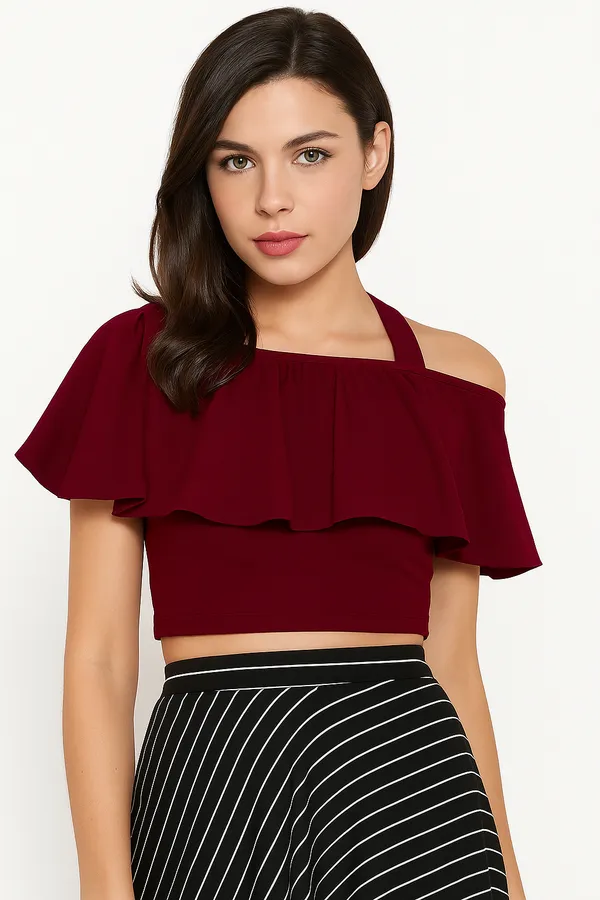 Maroon_Valentino_And_Cotton_Blend_Top_For_Women