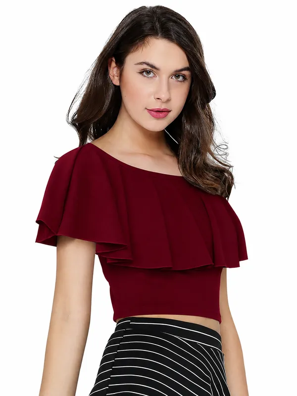 Maroon_Valentino_And_Cotton_Blend_Top_For_Women