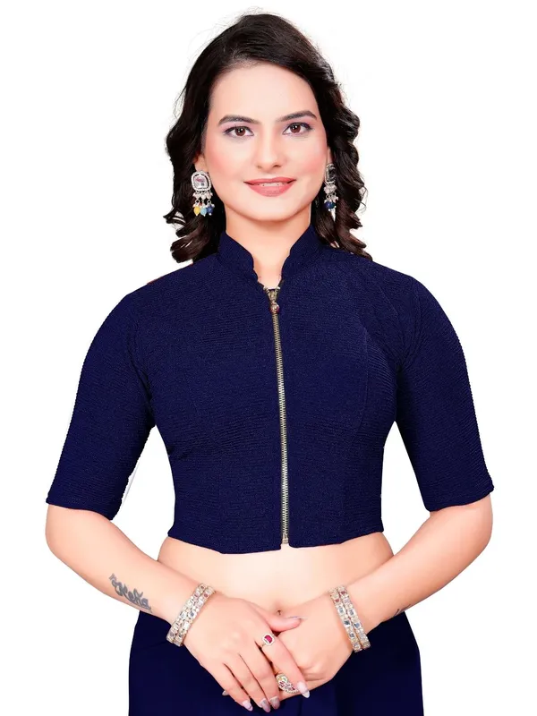 Navy_Blue_Cotton_Blend_Blouse_For_Women