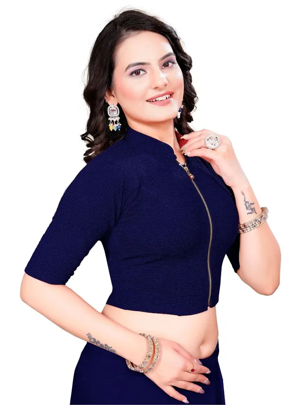 Navy_Blue_Cotton_Blend_Blouse_For_Women