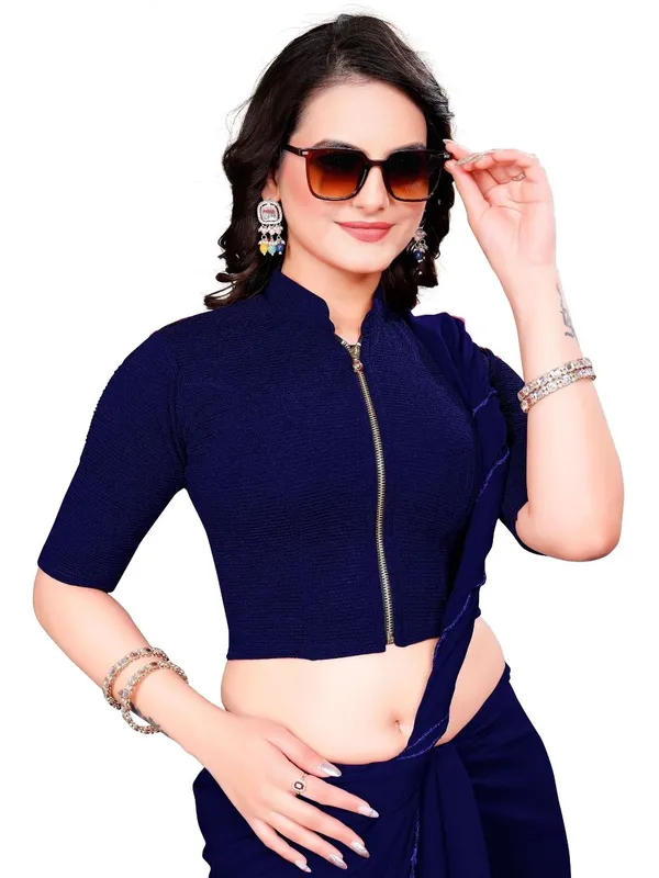 Navy_Blue_Cotton_Blend_Blouse_For_Women