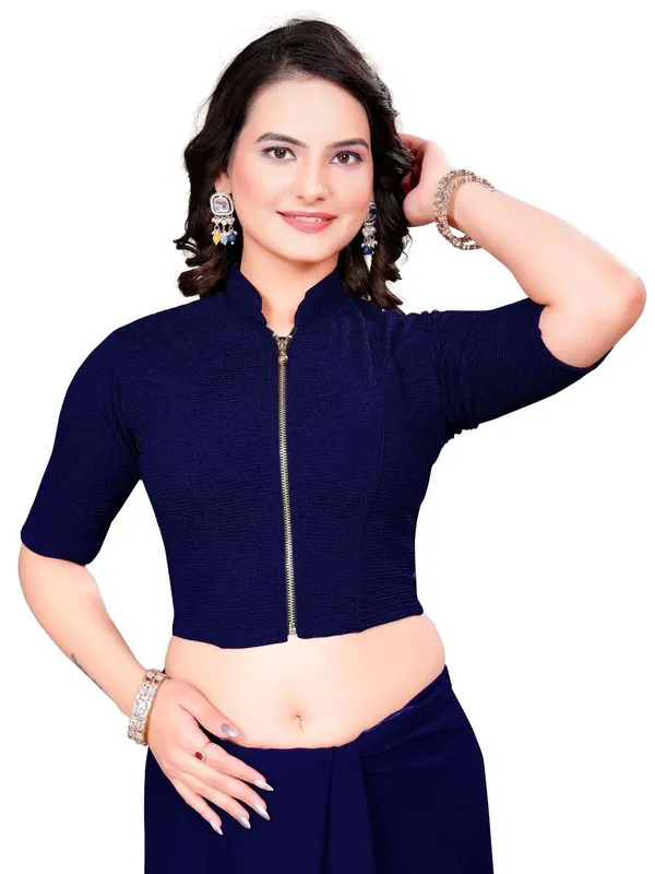 Navy_Blue_Cotton_Blend_Blouse_For_Women