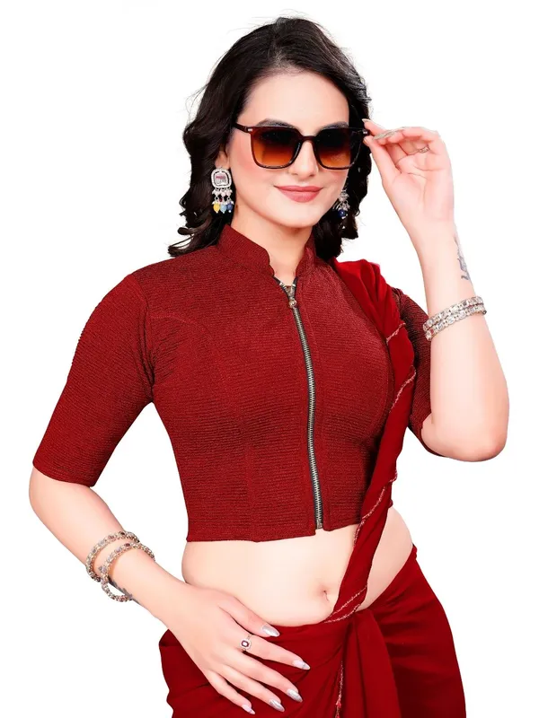 Red_Cotton_Blend_Blouse_For_Women