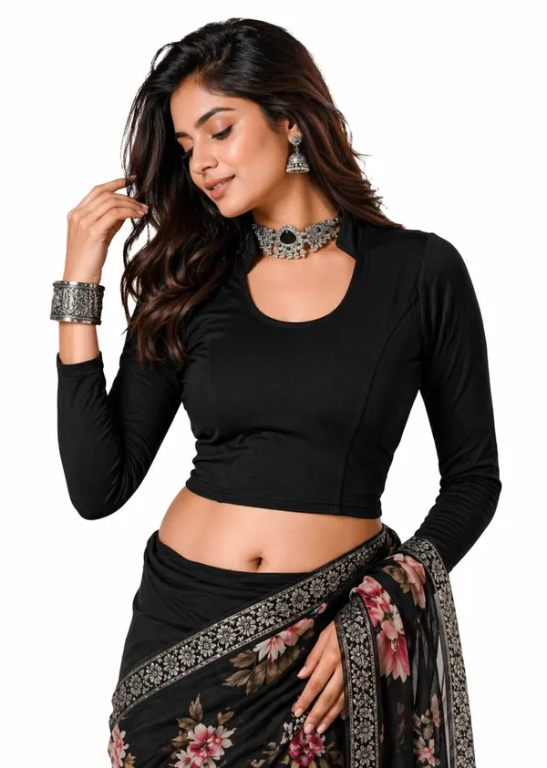 Black_Cotton_Blend_Blouse_For_Women