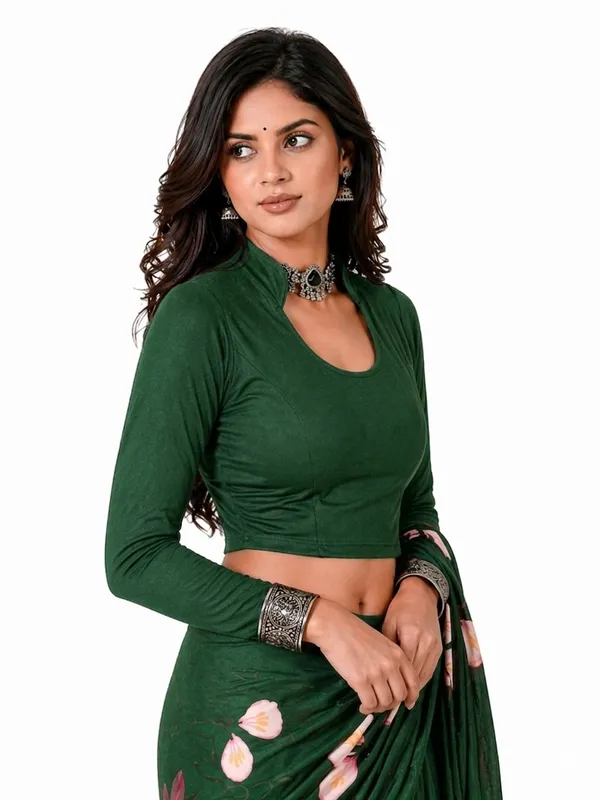 Bottle_Green_Cotton_Blend_Blouse_For_Women