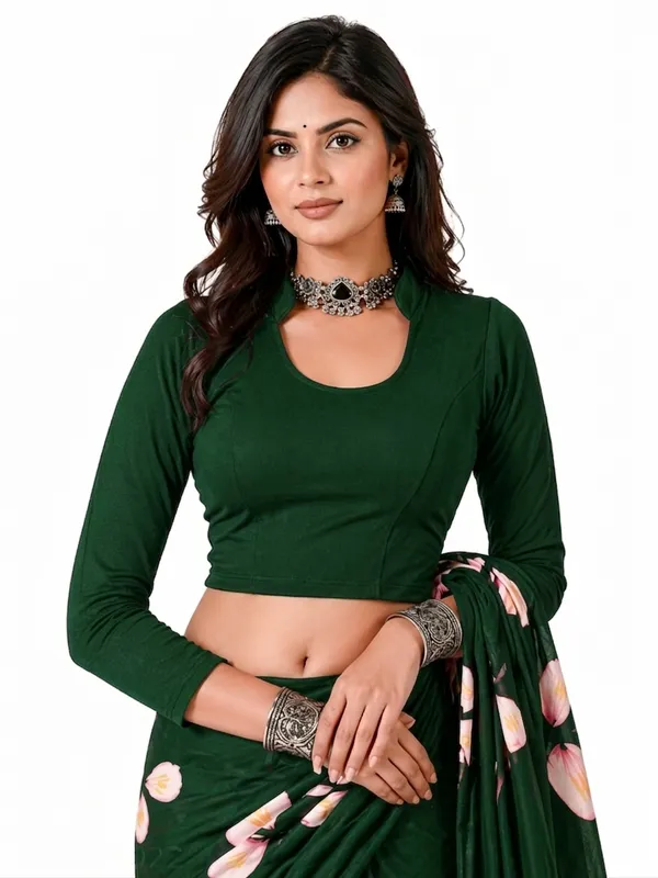 Bottle_Green_Cotton_Blend_Blouse_For_Women