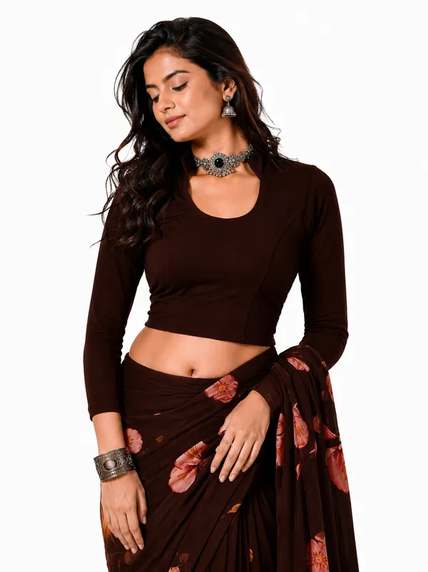 Coffee_Cotton_Blend_Blouse_For_Women