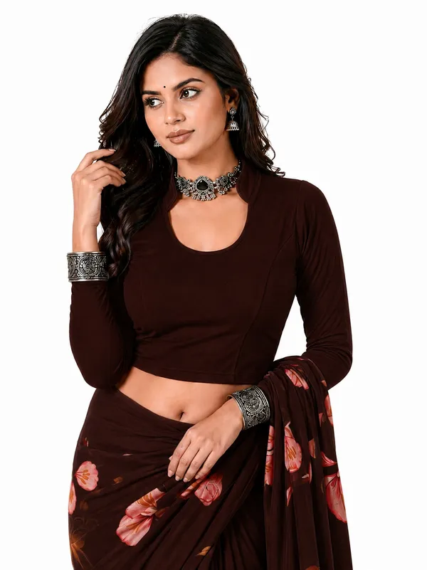 Coffee_Cotton_Blend_Blouse_For_Women