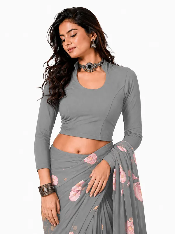 Grey_Cotton_Blend_Blouse_For_Women