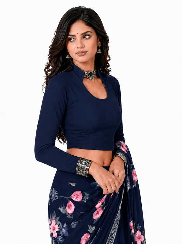 Navy_Blue_Cotton_Blend_Blouse_For_Women