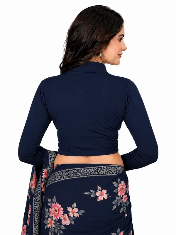 Navy_Blue_Cotton_Blend_Blouse_For_Women